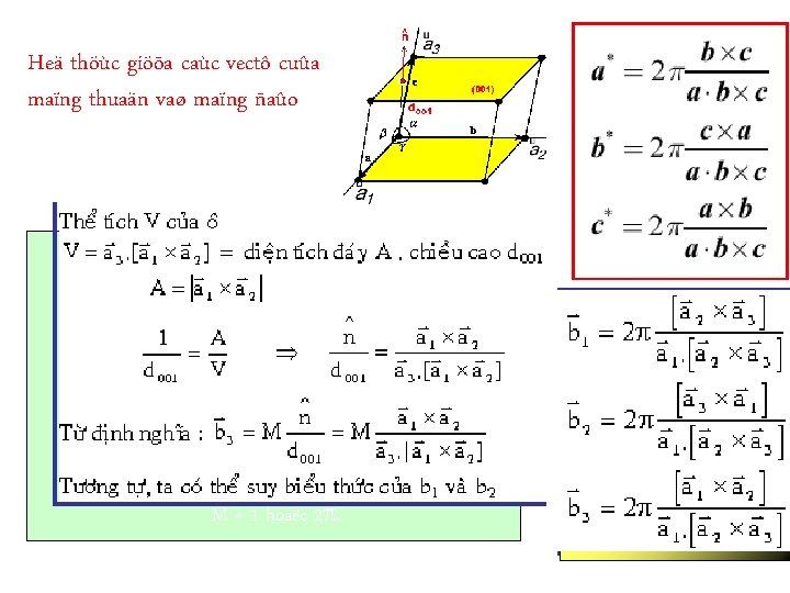 Heä thöùc giöõa caùc vectô cuûa maïng thuaän vaø maïng ñaûo M = 1