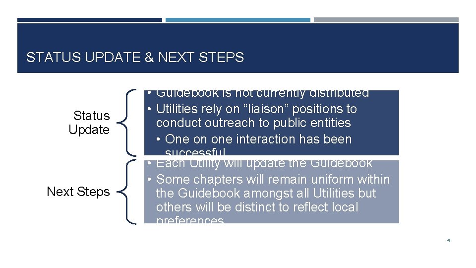 STATUS UPDATE & NEXT STEPS Status Update Next Steps • Guidebook is not currently STATUS UPDATE & NEXT STEPS Status Update Next Steps • Guidebook is not currently
