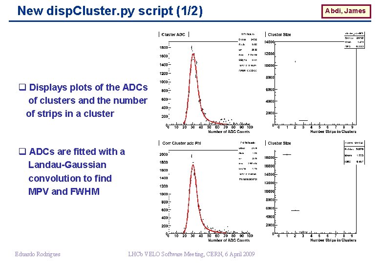 New disp. Cluster. py script (1/2) q Displays plots of the ADCs of clusters