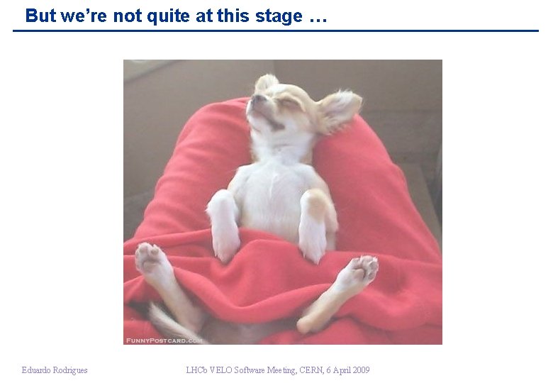 But we’re not quite at this stage … Eduardo Rodrigues LHCb VELO Software Meeting,