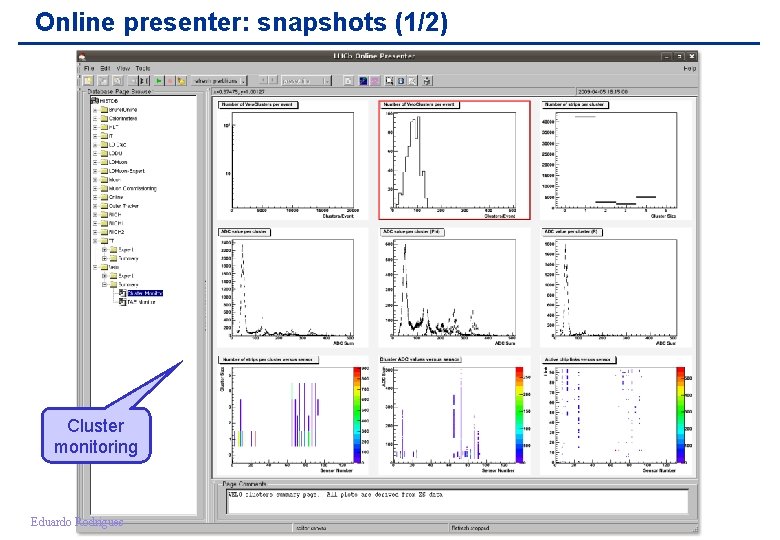 Online presenter: snapshots (1/2) Cluster monitoring Eduardo Rodrigues LHCb VELO Software Meeting, CERN, 6