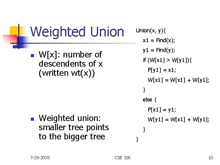 CSE 326 Union Find Richard Anderson Text Chapter