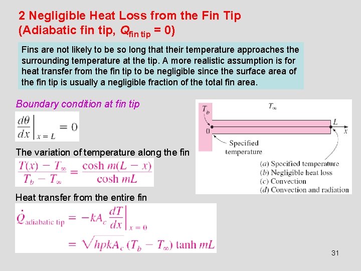 2 Negligible Heat Loss from the Fin Tip (Adiabatic fin tip, Qfin tip =