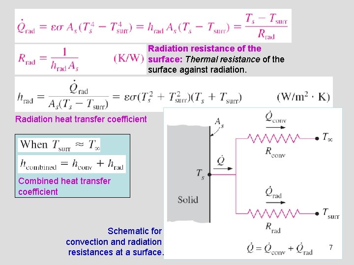 Radiation resistance of the surface: Thermal resistance of the surface against radiation. Radiation heat