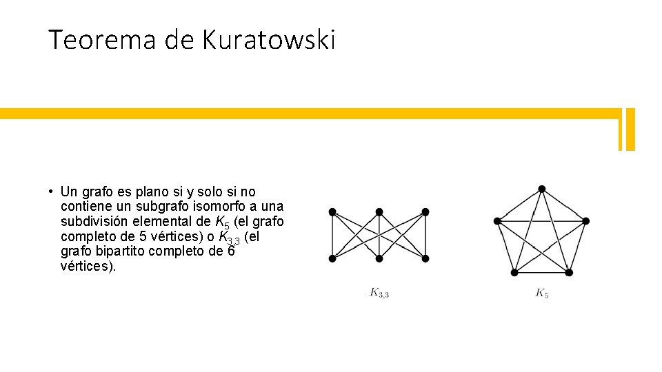Teorema de Kuratowski • Un grafo es plano si y solo si no contiene Teorema de Kuratowski • Un grafo es plano si y solo si no contiene