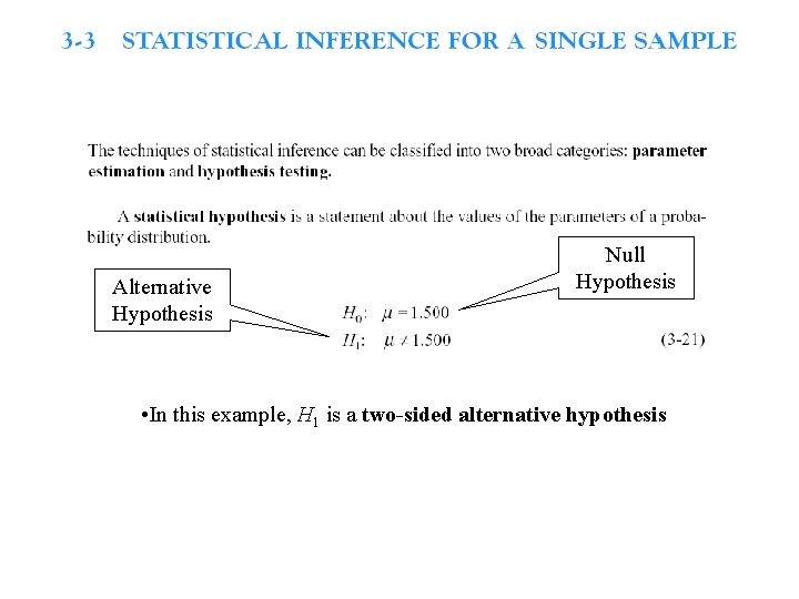 Alternative Hypothesis Null Hypothesis • In this example, H 1 is a two-sided alternative