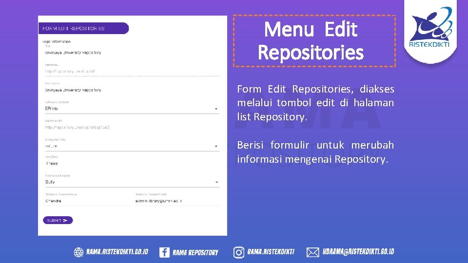 Menu Edit Repositories Form Edit Repositories, diakses melalui tombol edit di halaman list Repository.