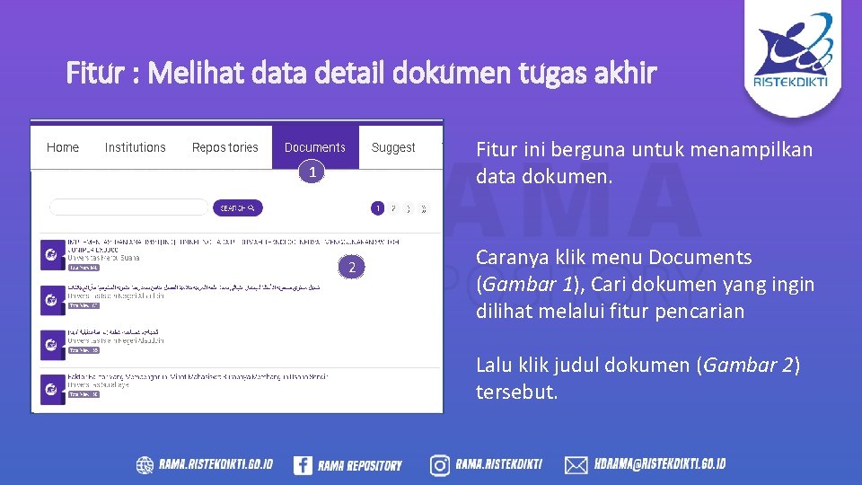 Fitur : Melihat data detail dokumen tugas akhir Fitur ini berguna untuk menampilkan data