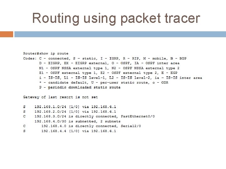 Routing using packet tracer 