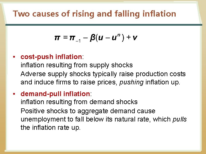 Two causes of rising and falling inflation • cost-push inflation: inflation resulting from supply