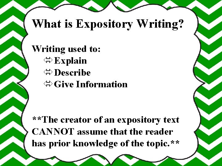 What is Expository Writing? Writing used to: Explain Describe Give Information **The creator of