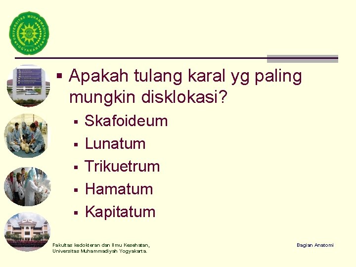 § Apakah tulang karal yg paling mungkin disklokasi? § § § Skafoideum Lunatum Trikuetrum