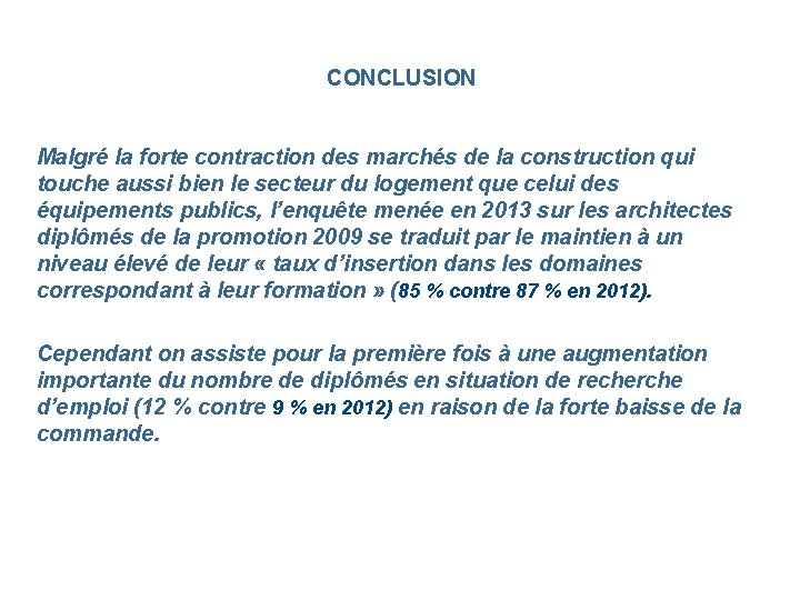 CONCLUSION Malgré la forte contraction des marchés de la construction qui touche aussi bien