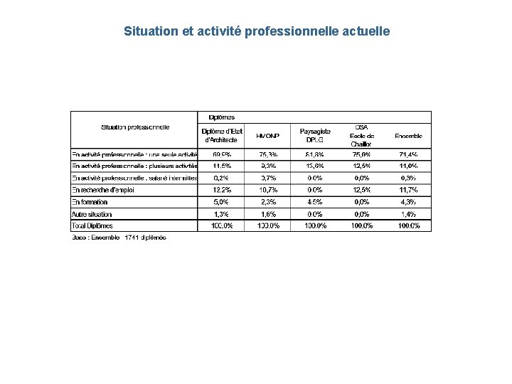 Situation et activité professionnelle actuelle 