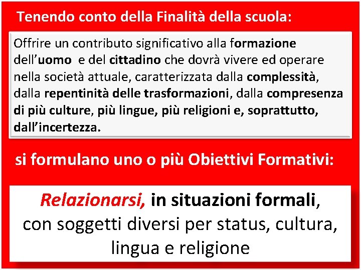 Tenendo conto della Finalità della scuola: Offrire un contributo significativo alla formazione dell’uomo e