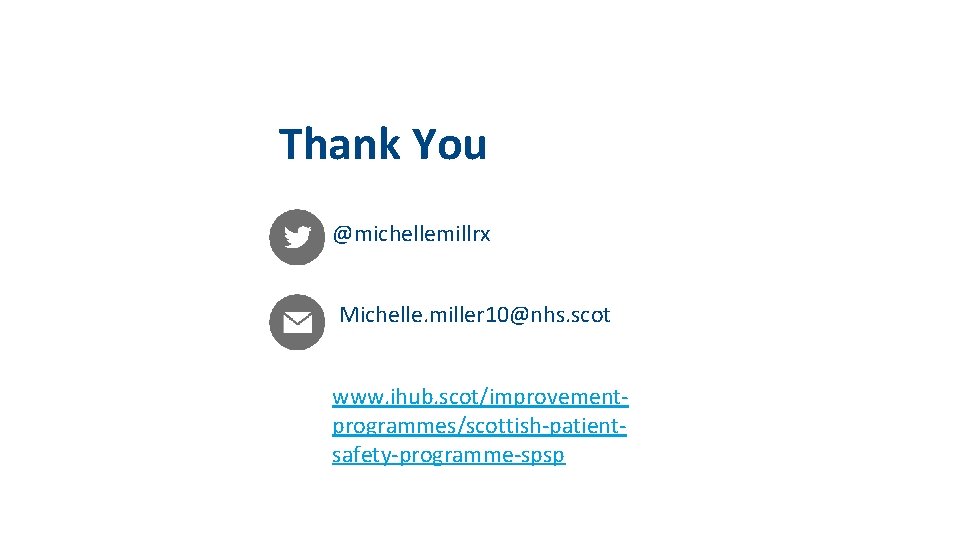 Thank You @michellemillrx Michelle. miller 10@nhs. scot www. ihub. scot/improvementprogrammes/scottish-patientsafety-programme-spsp 