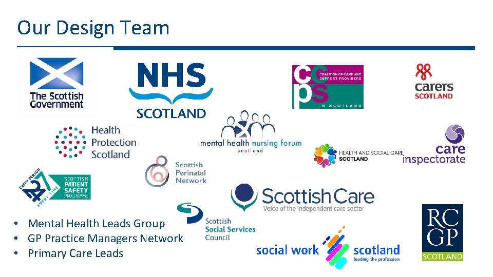 Our Design Team • Mental Health Leads Group • GP Practice Managers Network •