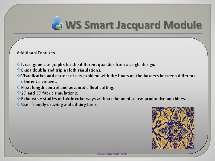 WS Smart Jacquard Module Additional Features v. It can generate graphs for the different WS Smart Jacquard Module Additional Features v. It can generate graphs for the different