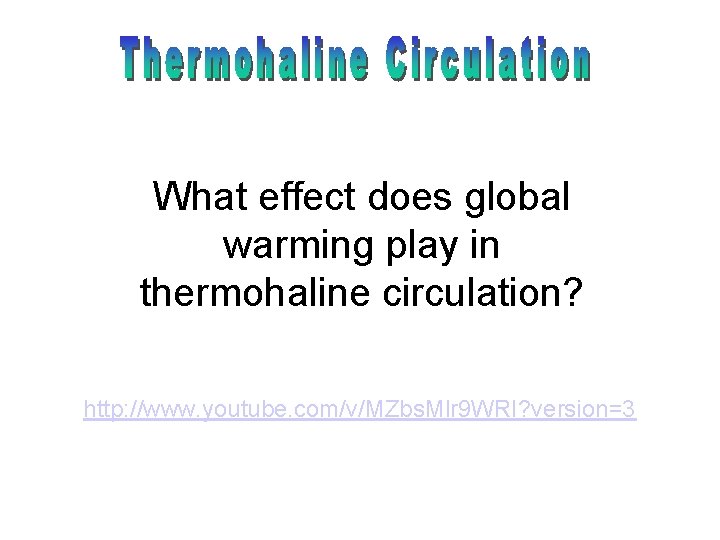 What effect does global warming play in thermohaline circulation? http: //www. youtube. com/v/MZbs. Mlr