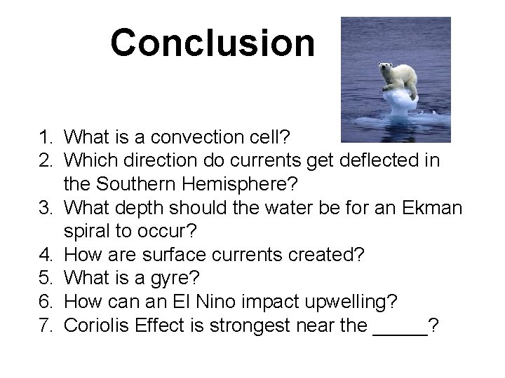 Conclusion 1. What is a convection cell? 2. Which direction do currents get deflected