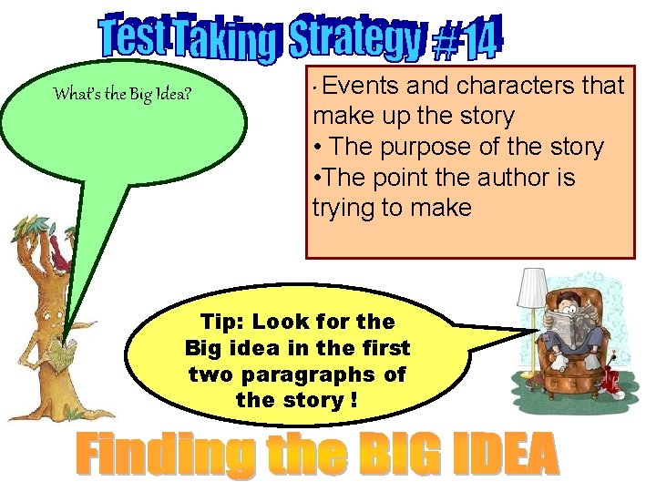 What’s the Big Idea? • Events and characters that make up the story •