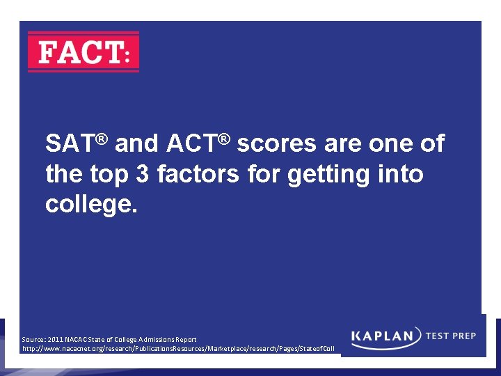 SAT® and ACT® scores are one of the top 3 factors for getting into