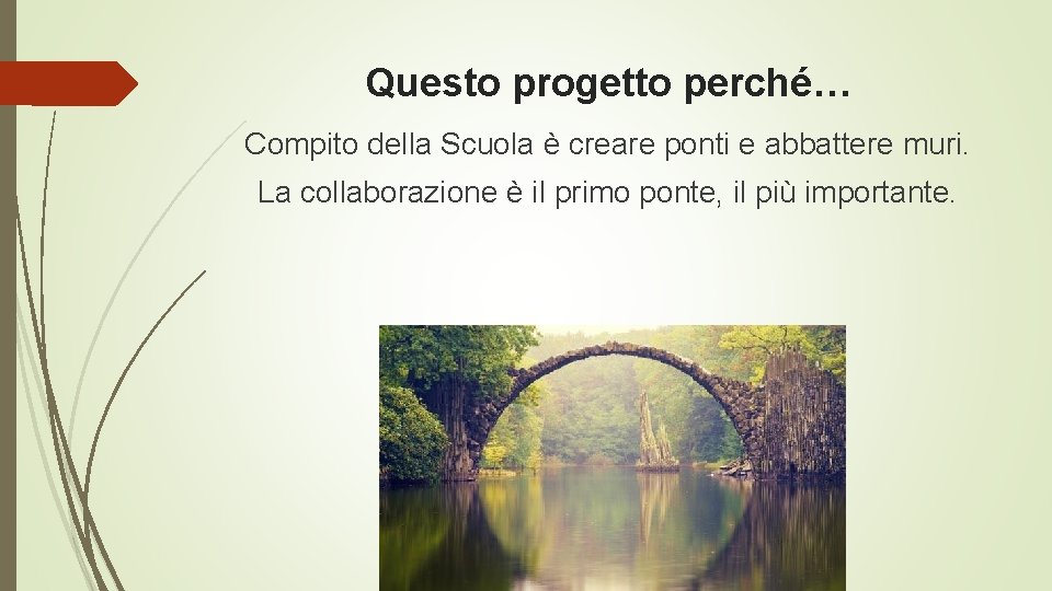 Questo progetto perché… Compito della Scuola è creare ponti e abbattere muri. La collaborazione Questo progetto perché… Compito della Scuola è creare ponti e abbattere muri. La collaborazione