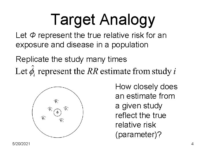 Target Analogy Let Φ represent the true relative risk for an exposure and disease