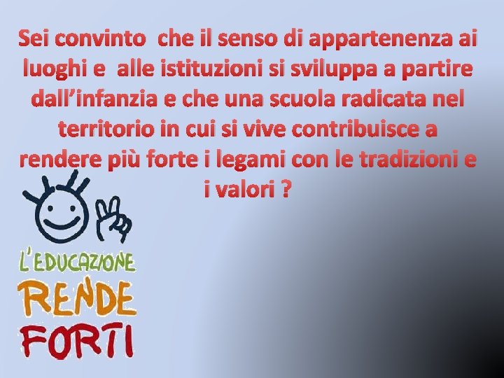 Sei convinto che il senso di appartenenza ai luoghi e alle istituzioni si sviluppa