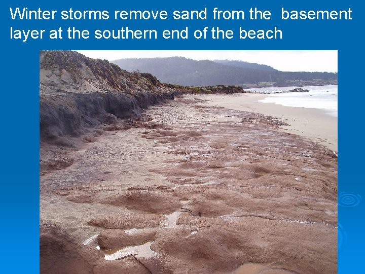 Winter storms remove sand from the basement layer at the southern end of the