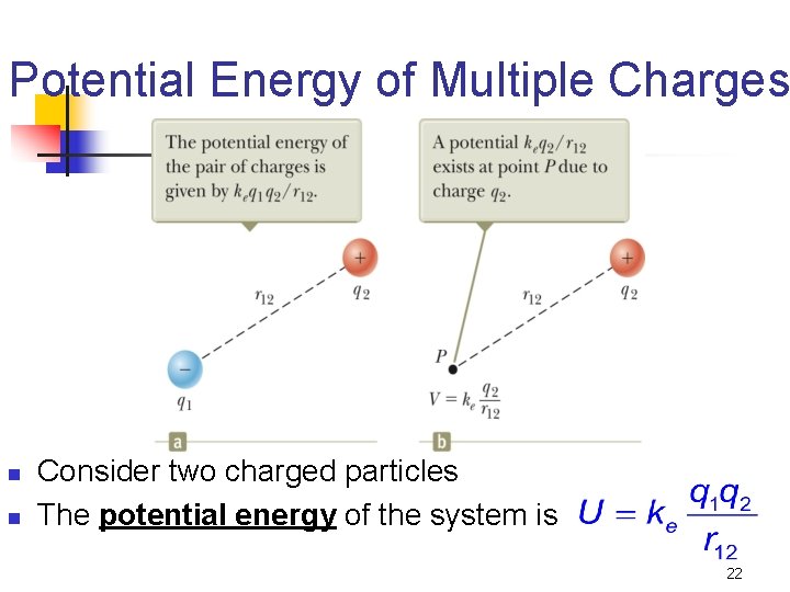 Potential Energy of Multiple Charges n n Consider two charged particles The potential energy