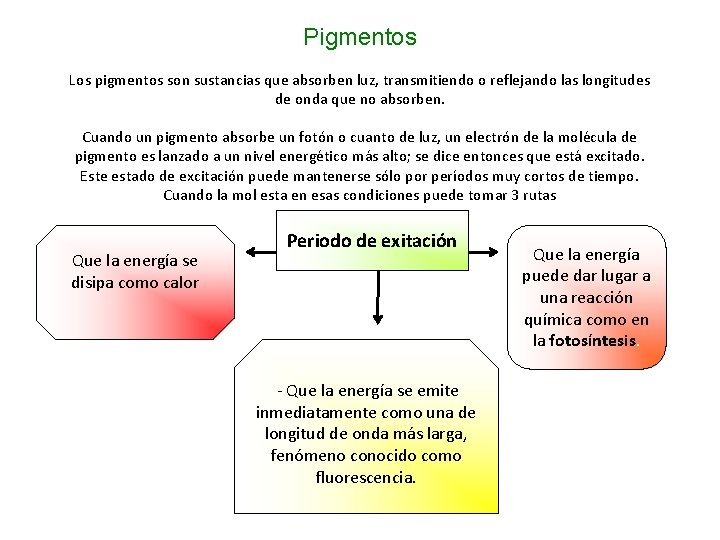 Pigmentos Los pigmentos son sustancias que absorben luz, transmitiendo o reflejando las longitudes de