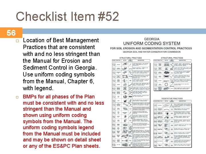 Checklist Item #52 56 Location of Best Management Practices that are consistent with and