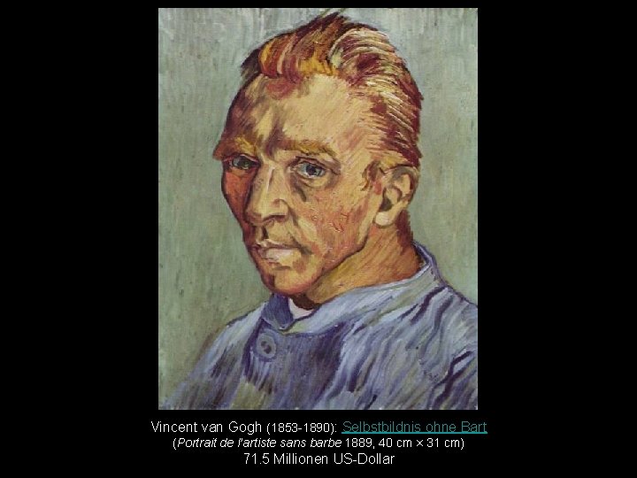 Vincent van Gogh (1853 -1890): Selbstbildnis ohne Bart (Portrait de l’artiste sans barbe 1889,