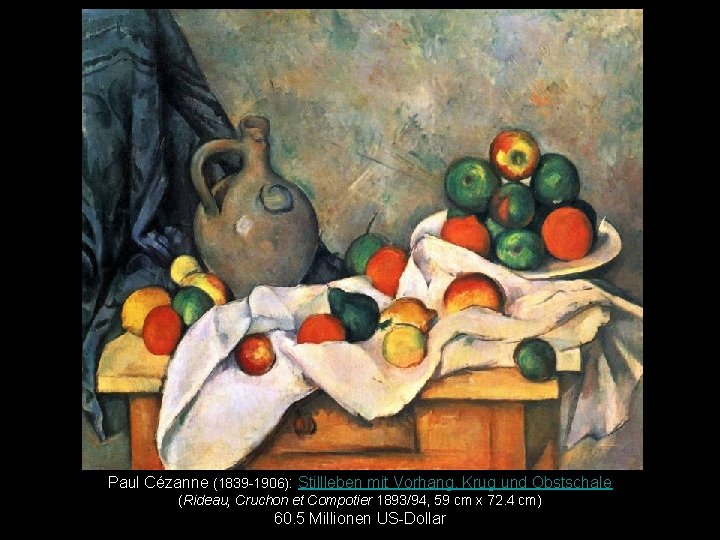 Paul Cézanne (1839 -1906): Stillleben mit Vorhang, Krug und Obstschale (Rideau, Cruchon et Compotier