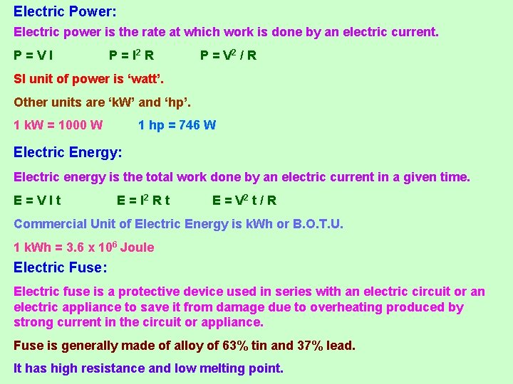 Electric Power: Electric power is the rate at which work is done by an