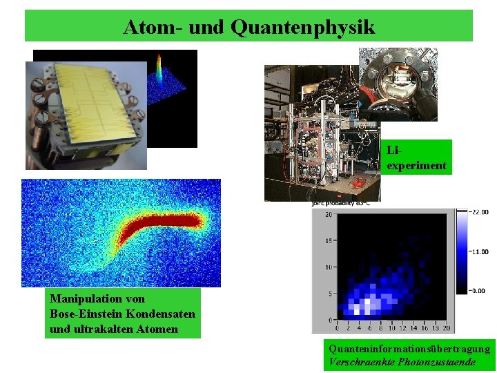 Atom- und Quantenphysik Liexperiment Manipulation von Bose-Einstein Kondensaten und ultrakalten Atomen Quanteninformationsübertragung Verschraenkte Photonzustaende