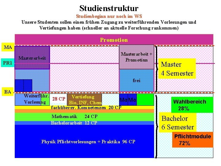 Studienstruktur Studienbeginn nur noch im WS Unsere Studenten sollen einen frühen Zugang zu weiterführenden