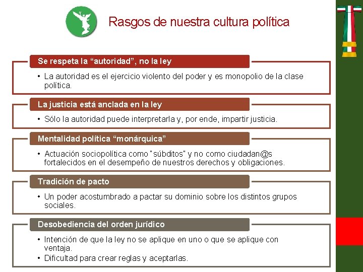 Rasgos de nuestra cultura política Se respeta la “autoridad”, no la ley • La