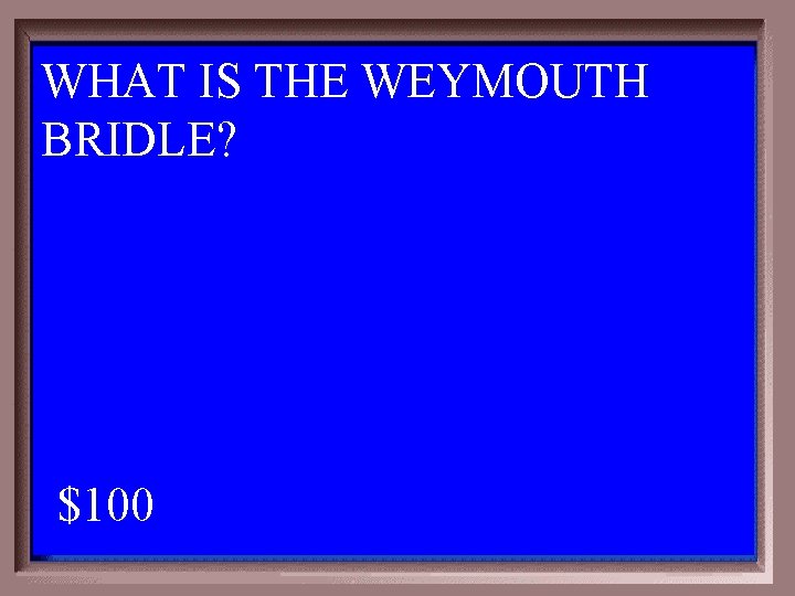 WHAT IS THE WEYMOUTH BRIDLE? 1 - 100 4 -100 A $100 