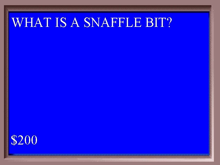 WHAT IS A SNAFFLE BIT? 1 - 100 4 -200 A $200 