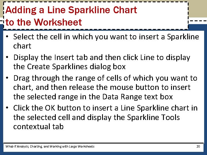 Adding a Line Sparkline Chart to the Worksheet • Select the cell in which