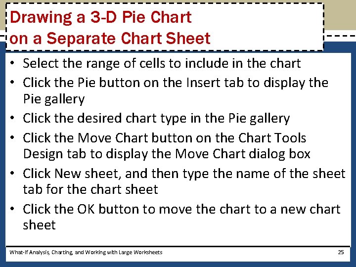 Drawing a 3 -D Pie Chart on a Separate Chart Sheet • Select the