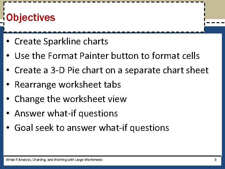 Objectives • • Create Sparkline charts Use the Format Painter button to format cells