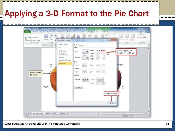 Applying a 3 -D Format to the Pie Chart What-If Analysis, Charting, and Working
