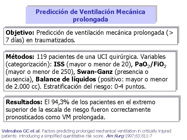 Predicción de Ventilación Mecánica prolongada Objetivo: Predicción de ventilación mecánica prolongada (> 7 días)