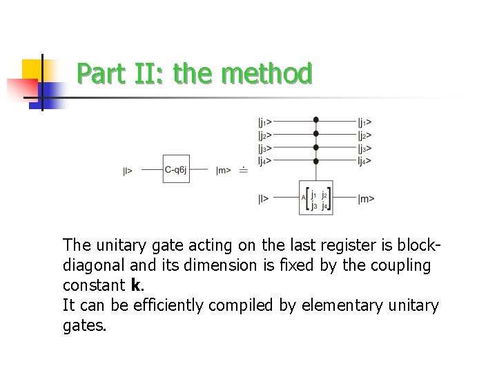 Part II: the method The unitary gate acting on the last register is blockdiagonal