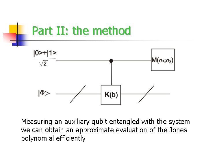 Part II: the method Measuring an auxiliary qubit entangled with the system we can