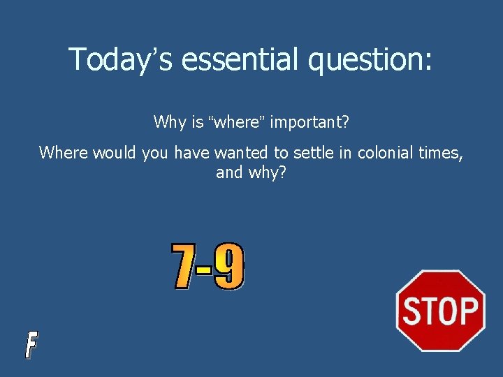 Today’s essential question: Why is “where” important? Where would you have wanted to settle