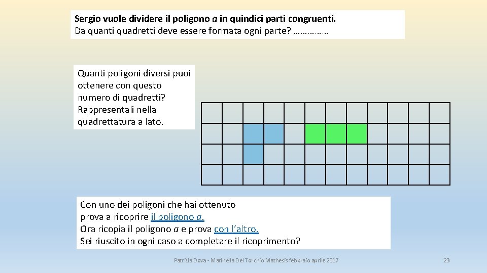 Sergio vuole dividere il poligono a in quindici parti congruenti. Da quanti quadretti deve Sergio vuole dividere il poligono a in quindici parti congruenti. Da quanti quadretti deve